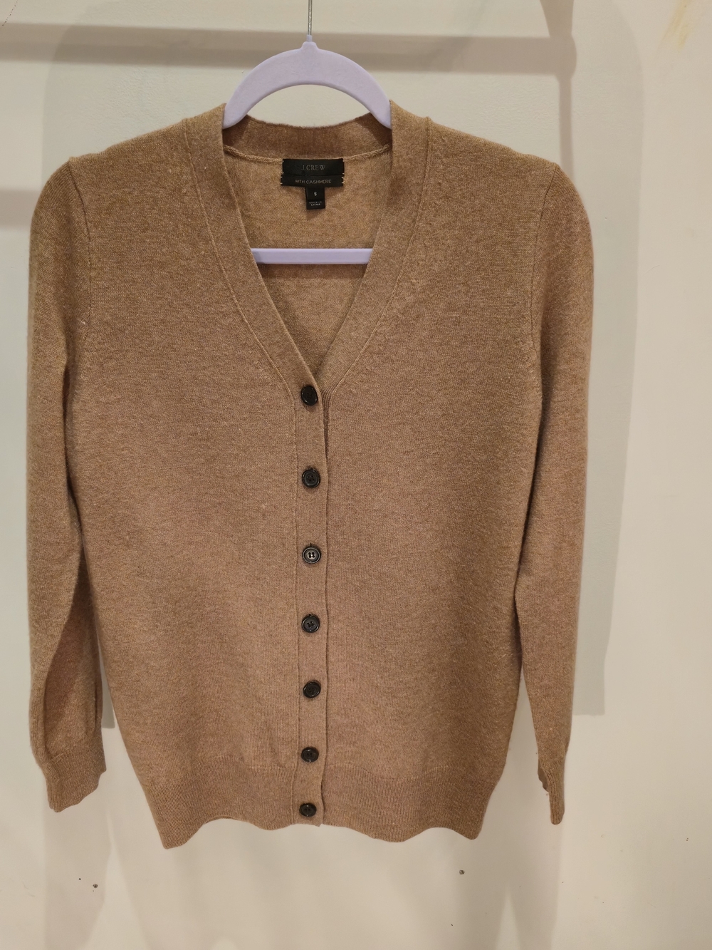 J. Crew Camel Wool/Cashemere Blend Button-Front V-Neck Cardigan US S